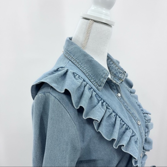 Fantastic Fawn Ruffle Denim Button Up Dress with Belt NWT - Picture 7 of 14